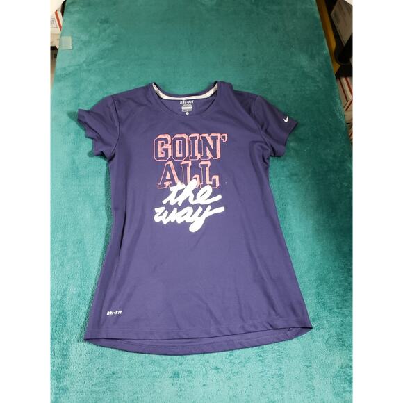 Nike Top Size Small Womens Blue Running Dri Fit Activewear Goin All the Way Logo - Picture 2 of 8